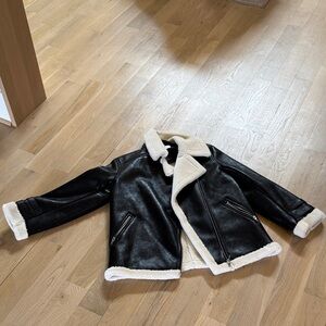 L'Academie Black Leather Jacket with Cream Shearling